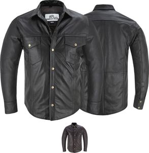 Lederhemd Herren Motorradhemd Lederjacke , Größe:54/XL, Farbe:Schwarz