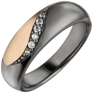 JOBO Damen Ring 52mm 925 Sterling Silber schwarz und roségold bicolor 6 Zirkonia
