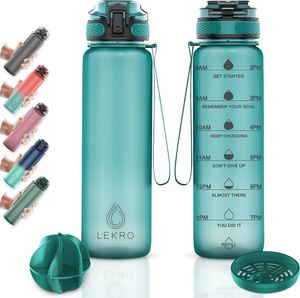 Lekro Trinkflaschen 1L, Wasserflasche für Uni, Arbeit, Fitness, Fahrrad, Outdoor, Leicht, Stoßfest, Soft Touch +Sieb, BPA-frei, Trinkflaschen - Türkis