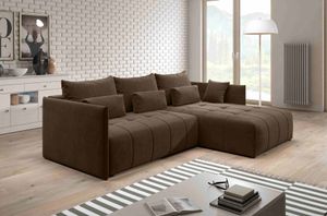 FURNIX YALTA Eckcouch L-Form Couch Sofa Schlafsofa mit Schlaffunktion Bettkasten und Kissen modern SCHOKO BRAUN MH 20