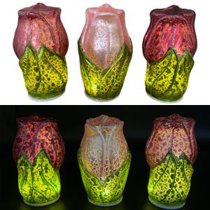 3 Tulpen künstlich aus Glas mit LED Beleuchtung & Timer - Deko für Frühjahr, Frühling und Ostern - Rosa