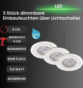Briloner LED Einbauleuchten, Aluminium 3er Set Briloner LED Einbauleuchten, Aluminium 3er Set