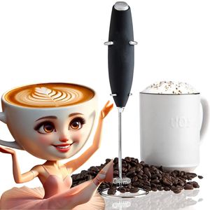 Napeňovač mlieka, elektrický napeňovač mlieka so stojanom z nehrdzavejúcej ocele, 19000 otáčok za minútu, napájaný batériou, na kávu, latte cappuccino - MILKFROTH Black
