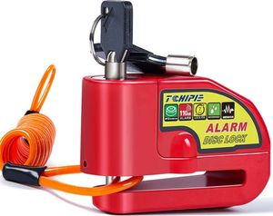 Bremsscheibenschloss Alarm Rot Alarm Disc Lock mit 1,2m Orange Erinnerungskabel Schwarze Gürteltasche Fahrradschloss Wasserdicht Motorradschloss mit Alarm