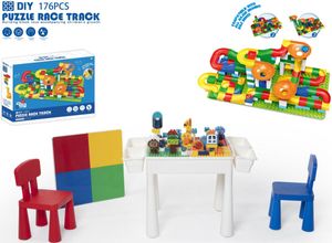 Bautisch-Set für LEGO & DUPLO - Multifunktionaler Kinderbautisch mit 2 Stühlen + 4 Aufbewahrungsbehälter - Modell "Mondrian" - inkl. 176 Bausteine