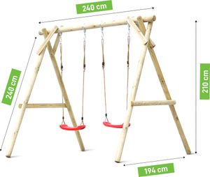 Wood&Play Holz-Gartenschaukel für Kinder - Schaukel mit zwei Sitzen - 194x240cm Wood&Play Holz-Gartenschaukel für Kinder - Schaukel mit zwei Sitzen - 194x240cm