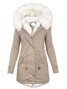 Damen Parkas Kunstpelz Mantel Trenchcoats Warm Taille Kordelzug Mantel Winter Jacke Khaki,Größe S