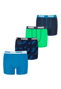 PUMA Jungen Boxer Shorts, 4er Pack - Basic Boxer AOP - ECOM, Baumwolle Stretch Grün/Blau 164
