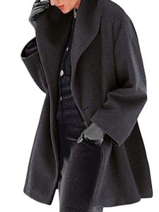 Damen Winter Warm Button Up Kapuzenjacke Baggy Solid Revers Mantel Top,Farbe: Schwarz,Größe:5XL