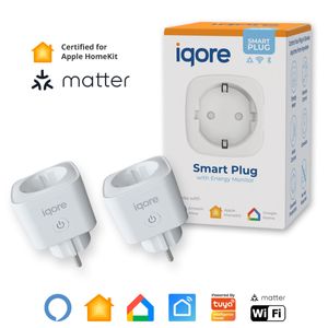 2x iqore Matter Intelligente WLAN Steckdose für Apple Homekit mit Strommessung und Sprachsteuerung, Timer, SmartLife App, Smart Plug, Alexa & Google