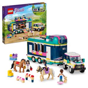 LEGO 41722 Friends Pferdeanhänger mit Spielzeug-Auto, 2 Pferden als Tier-Figuren und Reit-Zubehör, Set für Kinder ab 8 Jahren, tolles Pferd Spielzeug