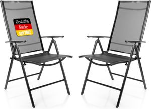 BigDean 2 Stück Gartenstühle dunkelgrau 120 kg belastbar - Balkonstühle Gartenstuhl - Klappstuhl mit 7-fach Verstellbarer Rückenlehne - Campingstuhl