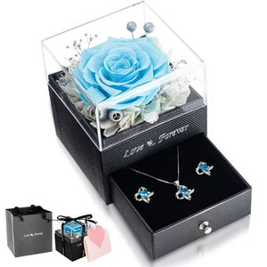 Ewige Echte Rose mit Halskette Ohrringe Set, Handgemachte Konservierte Rose Geschenke zum Valentinstag Muttertag Geburtstag Jahrestag Schmuck Geschenkbox für Frauen Mama Sie