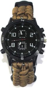 Huicheng Outdoors Survival Multifunktionsarmbanduhr überlebensuhr wasserdicht Regenschirm Seil Uhr Geeignet zum Wandern, Camping, Überleben in freier Wildbahn, Brown