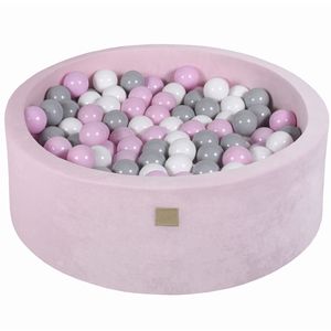 MeowBaby Bällebad 90x30 cm rund Velvet Pastel Pink mit 200 Bällen, Farbe Bälle:Pastel Pink/Gray/White