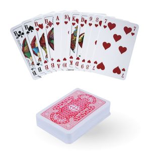 Spielkarten französisches Blatt, 55 Pokerkarten - Farbe Rot und Blau, Ink. Joker, 9cm x 6cm, Canasta Kartenspiel, Karo, Herz, Pik, Kreuz Spielkarten franz. Blatt - 1x Rot
