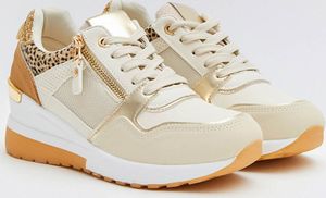 Buonarotti - Wedge-Sneakers Beige mit Reißverschluss Gold Leopard - 37 EU - Beige