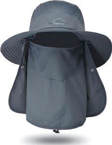 Sonnenmütze Herren Angelhut Sommerhut UV Schutz Fischerhut mit Breiter Krempe Gesichtsabdeckung sowie Nackenschutz Wanderhut dunkelgrau
