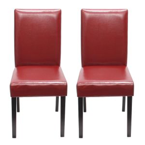 2er-Set Esszimmerstuhl Stuhl Küchenstuhl Littau  Leder, rot, dunkle Beine