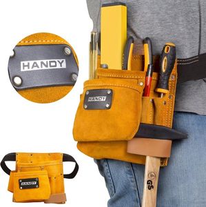 HANDY – Werkzeuggürtel mit Hammerhalter und Gürtel – 7 Fächer – Leder