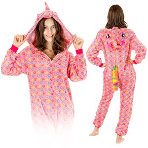 ZOLTA Jumpsuit Onesie für Damen und Herren - Sanft Kuschelig Uni Pyjama - Warme Schlafanzug - Kostüm für Party und Halloween - Größe 168-178 cm L - Rosa Pegasus