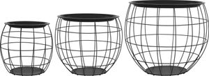 ML-Design Bočný stolík Okrúhly set 3, čierny, kovový, úložný priestor, odnímateľná stolová doska, obývacia izba Pohovka Konferenčné stolíky Sada stolov Konferenčný stolík Kovové koše