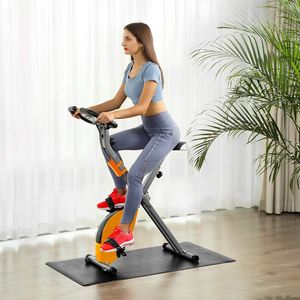 SONGMICS Fitnessbike Heimtrainer mit Bodenmatte zusammenklappbares Fitnessfahrrad bis 100 kg belastbar Pulsmessung Handyhalterung Orange SXB11OG