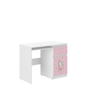 Mirjan24 Schreibtisch Soniko N-33, Computertisch für Kinderzimmer, Babyzimmer, Praktisch Kindermöbel (Farbe: Weiß + Prinzessin)