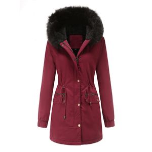 Damen Winter Warmer Mantel Mode Mit Kapuze Warme Jacke Windjacke Reißverschluss,Farbe:Rotwein,Größe:3Xl