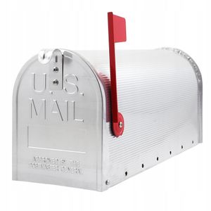 Briefkasten Amerikanischer USA Postkasten mit roter Flagge Mailbox Silber