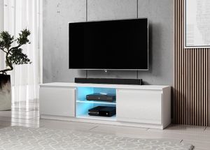 FURNIX Lowboard ARENAL TV-Schrank modern freistehend glänzend 160 cm mit LED Beleuchtung Weiß - Hochglanz Weiß