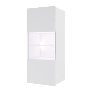 Vitrinenschrank CALABRINI C-16 mit LED-Beleuchtung Hängevitrine 45x117 cm Vitrine Regalschrank Schrank Grifflos Modern (Weiß / Weiß Hochglanz)