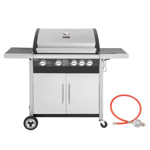 Royal Gourmet 4+1 Brenner Gasgrill Grillwagen mit Unterschrank, Edelstahlbrenner mit 14,5 kW und automatischer Zündung Campinggrill mit Seitenbrenner