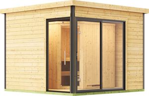 Saunahaus Weka 412 inkl. 7,5 kW Ofen u.digitaler Steuerung mit graphitfarbiger Ganzglastüre Saunahaus Weka 412 inkl. 7,5 kW Ofen u.digitaler Steuerung mit graphitfarbiger Ganzglastüre
