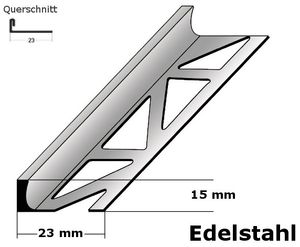 Fliesenprofil "Beldert" Fliesenabschlussprofil / Trennschiene für Fliesenabschlüsse, Höhe: 2 - 30 mm, Breite: 23 mm, aus Edelstahl-15 mm