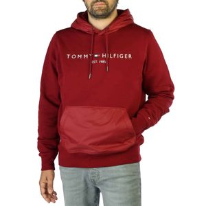 Tommy Hilfiger Herren Sweatshirt Pullover Kapuzenpullover Hoodie mit Kapuze, Größe:M, Farbe:Rot-dunkelrot