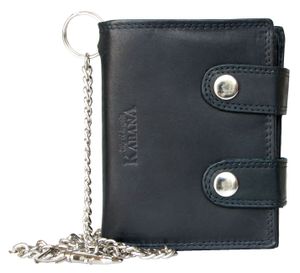 Černá pánská kožená peněženka pro motorkáře s řetízkem dlouhým 45 cm a karabinou (RFID)
