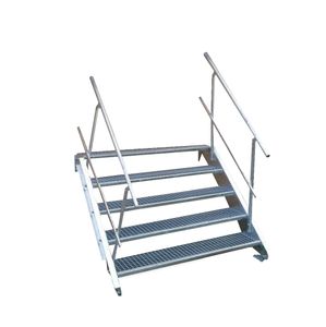 5 Stufen Stahltreppe beidseitig. Geländer Breite 100cm Geschosshöhe 70-105cm