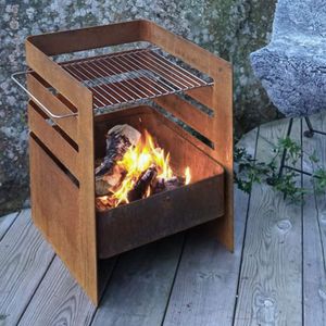 Born in Sweden Gartengrill Feuerstelle Feuerbox Corten-Stahl mit Edelstahl Grillrost Fuego
