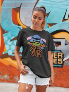 Bio Damen T-Shirt Oversize Baby Yoda Jedi Lilo & Stitch Spruch Star Wars Jedie