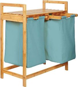 Lumaland Wäschekorb Bambus 2 ausziehbare Wäschesäcke Wäschesammler Ablage praktisch Stoffsäcke Bambusholz 73 cm Höhe x 64 cm Breite x 33 cm Tiefe