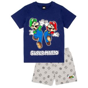Super Mario - Schlafanzug mit Shorts für Jungen NS6587 (164) (Marineblau/Grau)