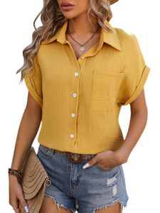 Damen Blusen Sommer Tops Elegant T-Shirt V-Ausschnitte Tshirt Elegant Lässig Oberteile Gelb,Größe M