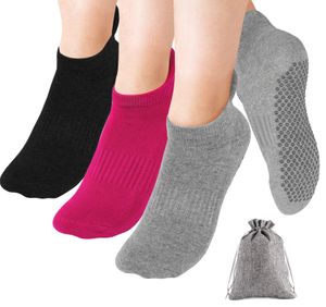 Drei Paar verdickte Anti-Rutsch-Socken, große Größe 3 Paar Anti-Rutsch-Yoga-Socken für Frauen Größe 35-42, kommt mit Leinenbeutel
