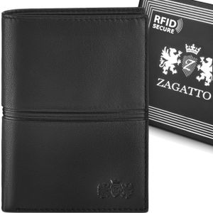 Pánská kožená peněženka Zagatto, černá, vertikální, ochrana RFID, elegantní a prostorná, 12,7x9,3x3 cm, ZG-N4-F15