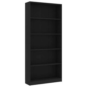 vidaXL Bücherregal 5 Fächer Schwarz 80x24x175 cm Holzwerkstoff