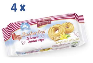 Coppenrath Zuckerfrei Wiener Sandringe Cookies  4er Pack (4x200g)