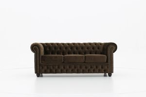 Chesterfield Sofa Original Samt| 3-Sitzer  |  Braun |