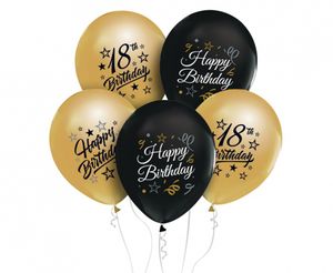 5 Luftballons 18. Geburtstag gold/schwarz 30cm