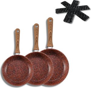 3er-Set Granitpfannen mit 3 Pfannenschützern - VENTEO - Copper Stone Pan - Antihaftbeschichtet - Kratzfest - Kupfer - Alle Herdarten